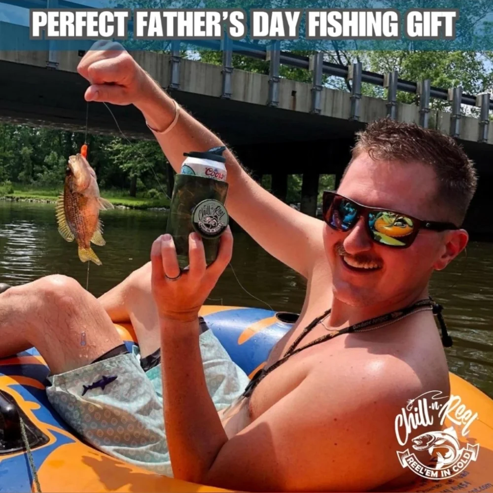 Chill-N-Reel Can Cooler Fishing Rod Shark Tank Beverage Koozie Camo NWOT - Picture 3 of 14